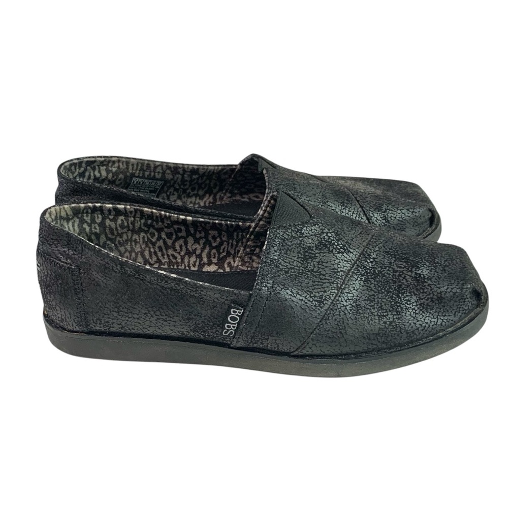 BOBS by Sketchers Black Textured Slip-On Shoes Sz 8